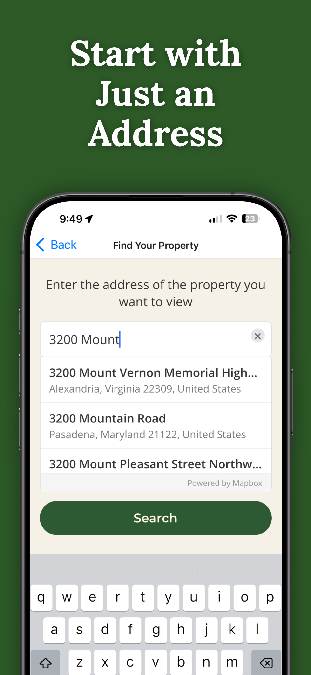 Finding a property by entering an address in the ParcelVision search
